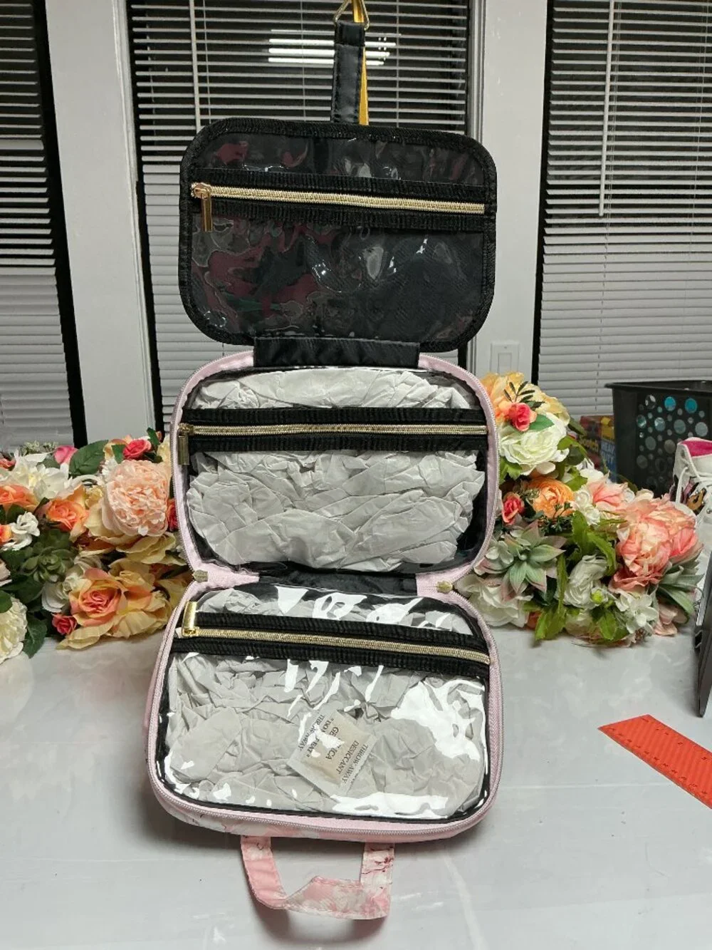 Yumi Kim Pink Floral Hanging Travel Cosmetic Makeup Organizer Bag